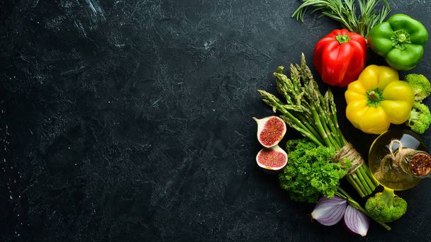 Fresh vegetables and fruits. Healthy food. Top view. Free copy space. - Fotoğraf, Görsel