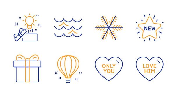 Gift box, Air balloon and Waves icons set. Only you, Snowflake and Creative idea signs. Vector - Vector, Image