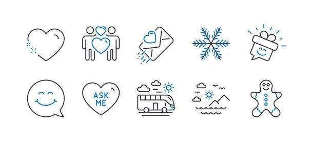 Sada ikon svátků, například Love párek, Snowflake, cestování autobusem. Vektorové - Vektor, obrázek