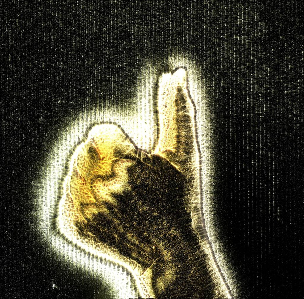 3D-Illustration of a glowing human female hand with a yellow kirlian aura showing different symbols - Фото, изображение