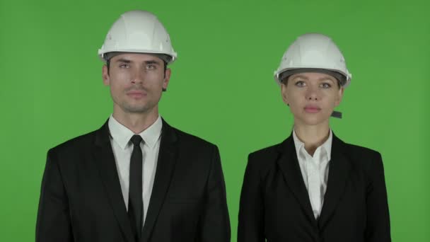 Felice uomo e donna d'affari professionisti in piedi con le braccia incrociate, chiave cromatica
 - Filmati, video