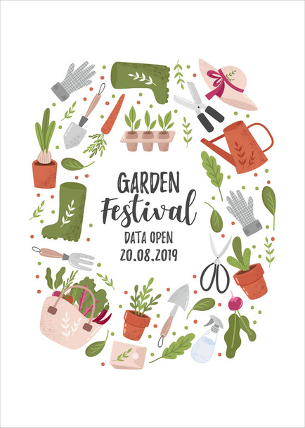 Creative vertical flyer or poster template with gardening - Vector, Image