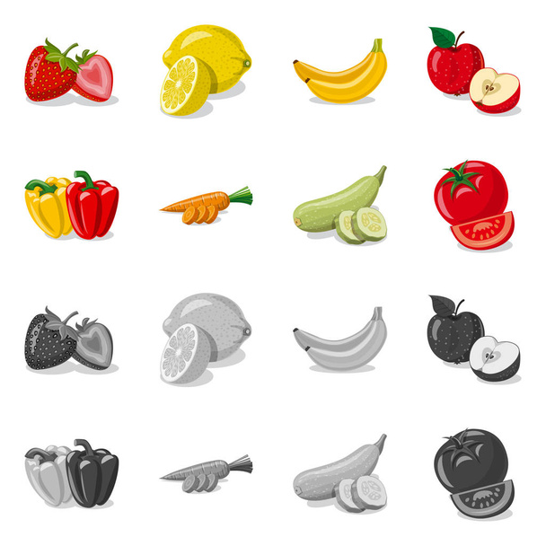 Vector illustration of vegetable and fruit icon. Set of vegetable and vegetarian stock symbol for web. - Vector, Image
