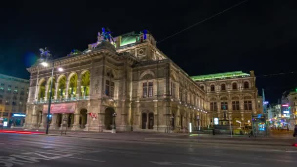 Vídeň městská noc osvětlená operní budova slunný den nábřeží doprava centrální Park Panorama 4 k časový interval Rakousko - Záběry, video