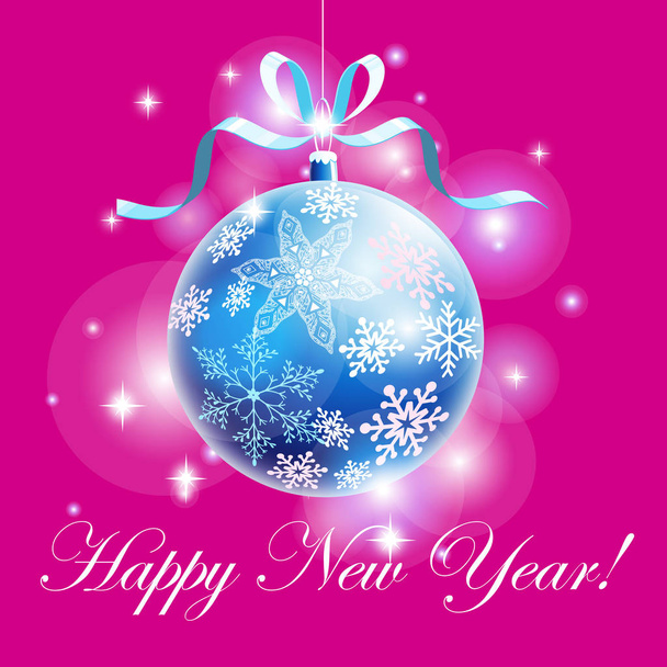 Lovely color vector bright christmas ball on a pink - Vector, Image