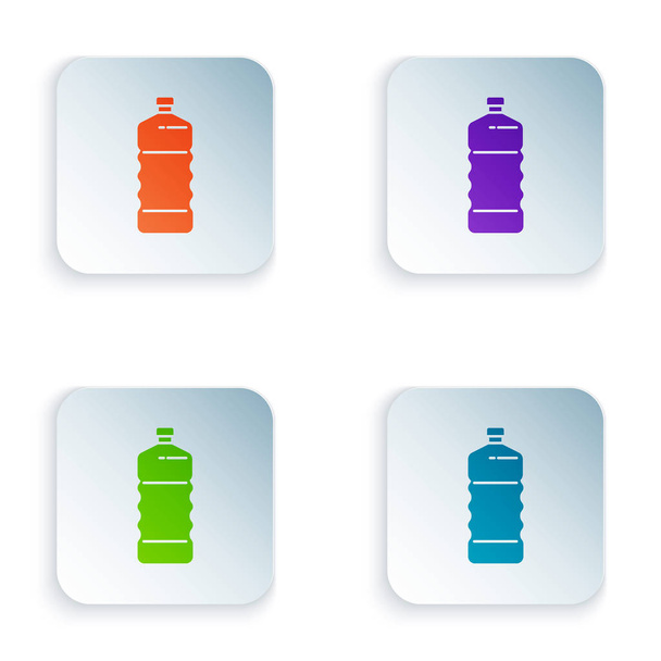 Колір Піктограма пластикової пляшки ізольована на білому тлі. Встановити піктограми за допомогою барвистих квадратних кнопок. Векторна ілюстрація
 - Вектор, зображення