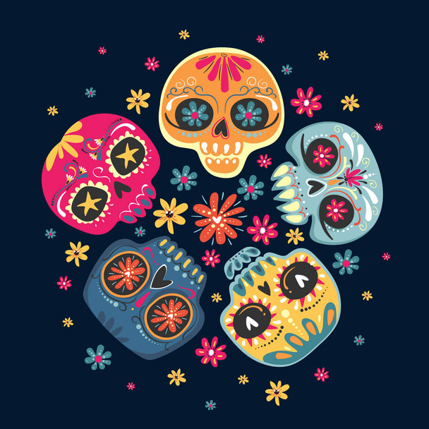 Dia de Los Muertos, Dia Mexicano dos Mortos. Ilustração vetorial com crânios de açúcar
 - Vetor, Imagem