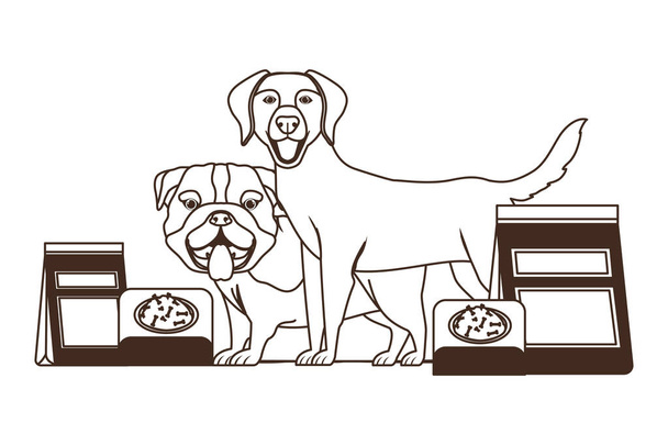 silhouette de chiens avec bol et nourriture pour animaux sur fond blanc
 - Vecteur, image