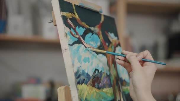 Artist creating landscape painting - Footage, Video
