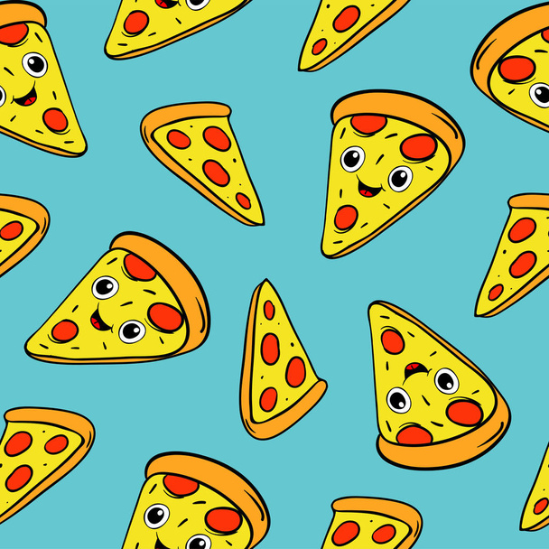 Cartoon pizza segmenten, naadloze patroon. Vector illustraties. Print elementen voor textiel of papier - Vector, afbeelding