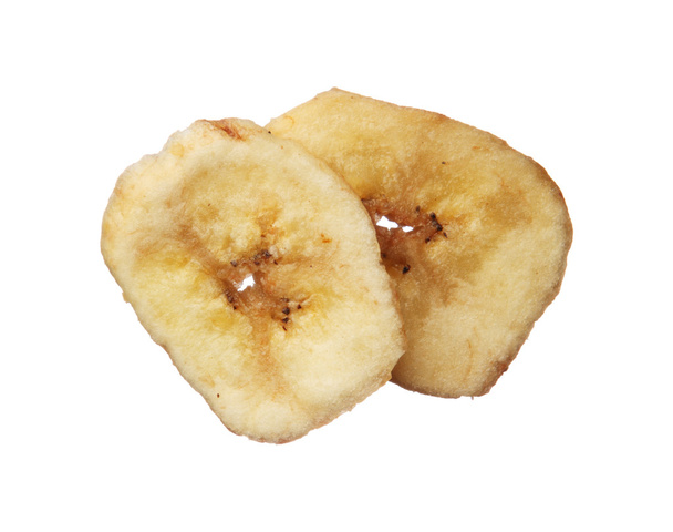 Dos chips de plátano secos aislados sobre fondo blanco
 - Foto, Imagen