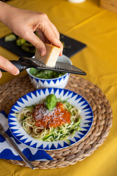Homemade zucchini pasta, healthy vegan food - Photo, Image