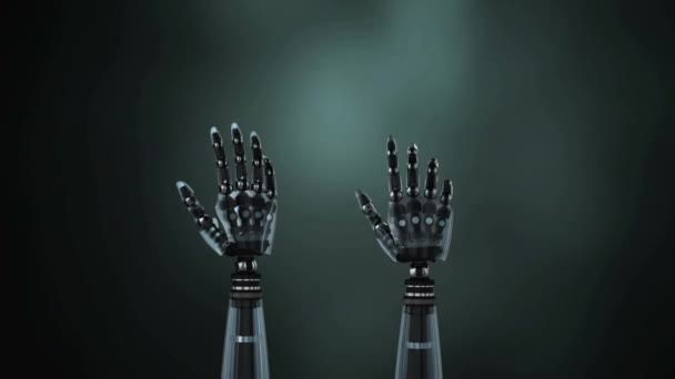 Animation of metal robot hands turning and unclenching fist over a grey background - Кадры, видео