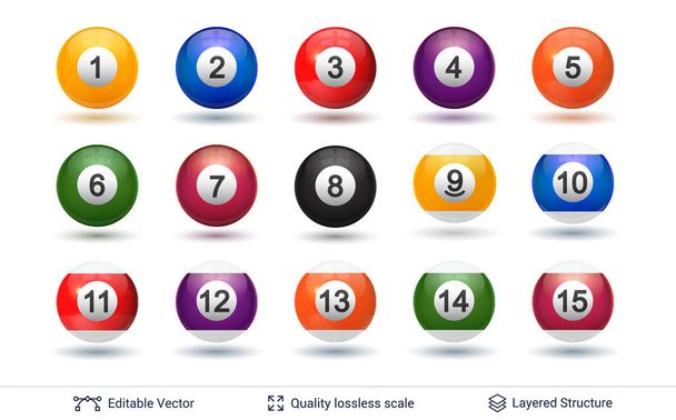 Set of colorful billiard snooker pool balls. - Vector, Imagen