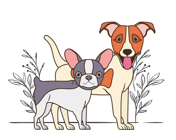 милые и очаровательные собаки с листьями фона
 - Вектор,изображение