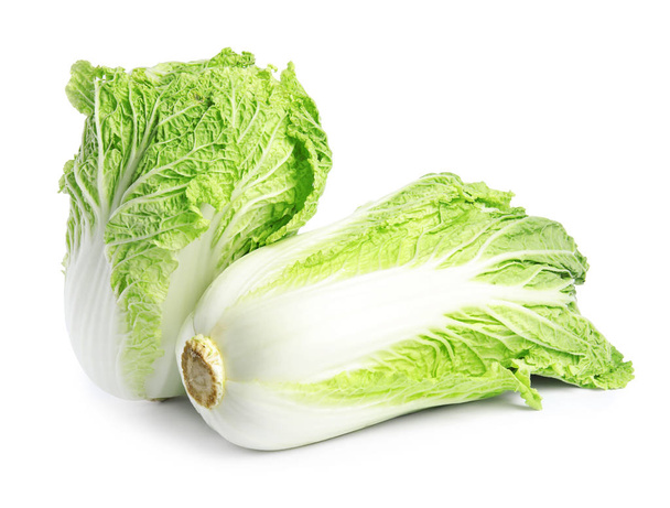 Fresh tasty ripe Chinese cabbages on white background - Fotó, kép