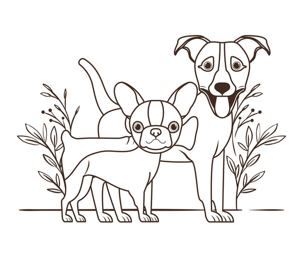 sylwetka cute i uroczych psów z liści tle - Wektor, obraz