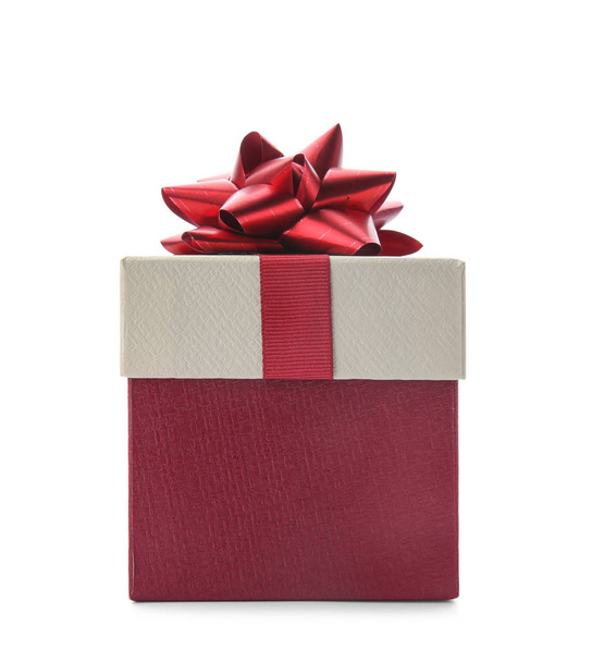 Beautiful gift box with bow on white background - Photo, Image