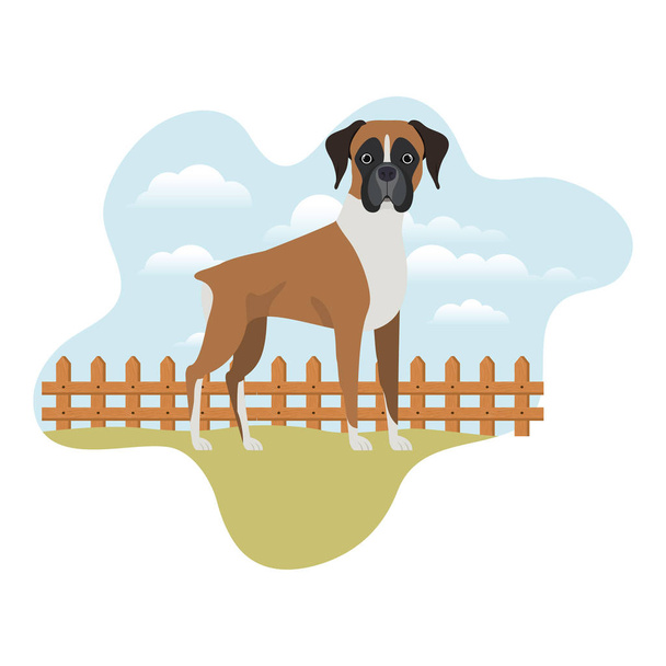 carino cane pugile con sfondo paesaggio
 - Vettoriali, immagini