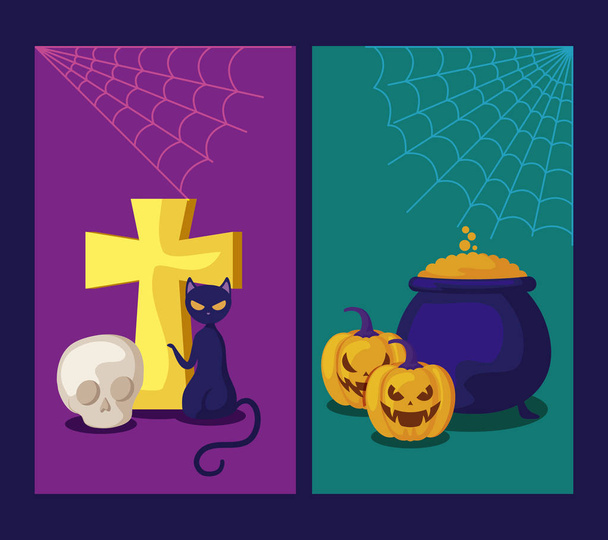 набор карт с тыквами и иконками Хэллоуин
 - Вектор,изображение