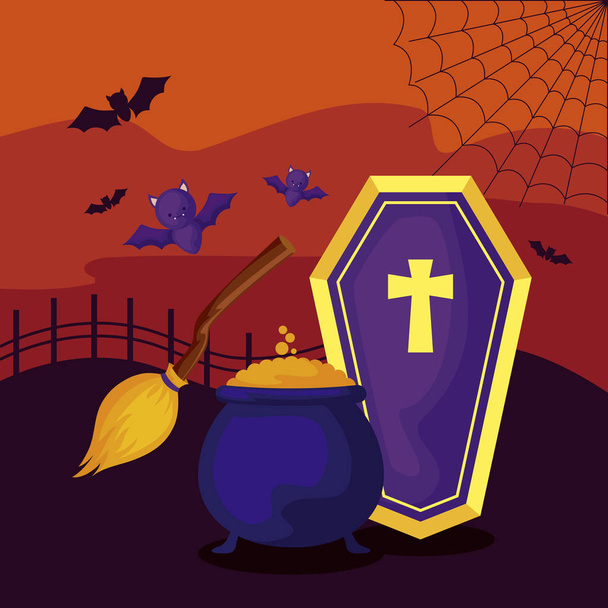 kotlík s rakví ve scéně Halloween - Vektor, obrázek