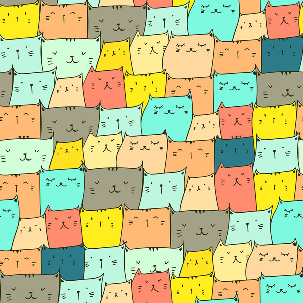 Cute cat seamless pattern background. Vector illustration for fabric and gift wrap paper design. - Wektor, obraz