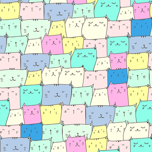 Cute cat seamless pattern background. Vector illustration for fabric and gift wrap paper design. - Vector, Imagen