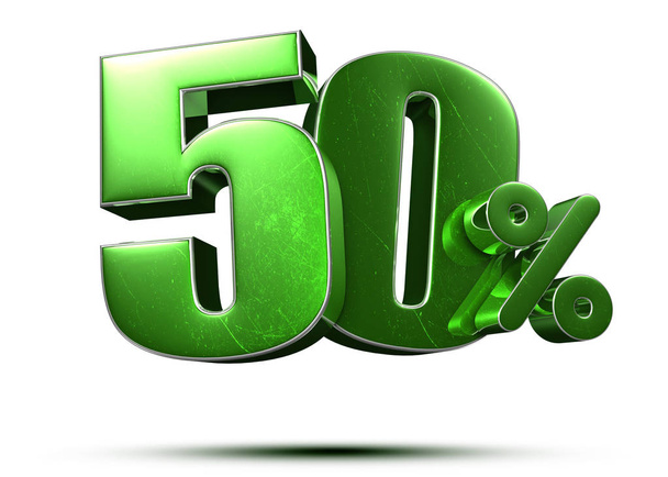 50 Prozent grüne 3D-Darstellung auf weißem Hintergrund. (mit Schnittpfad). - Foto, Bild