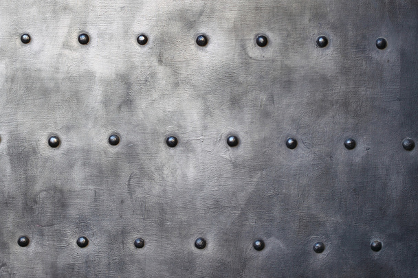 Black metal plate or armour texture with rivets - Φωτογραφία, εικόνα