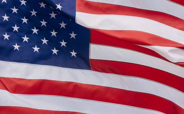 太陽フレアを持つアメリカの旗 - 写真・画像