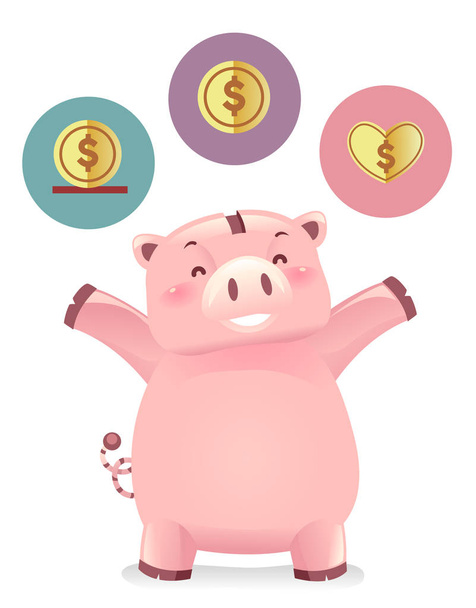 Piggy Bank Mascot Healthy Habits Save Spend Share - Photo, Image