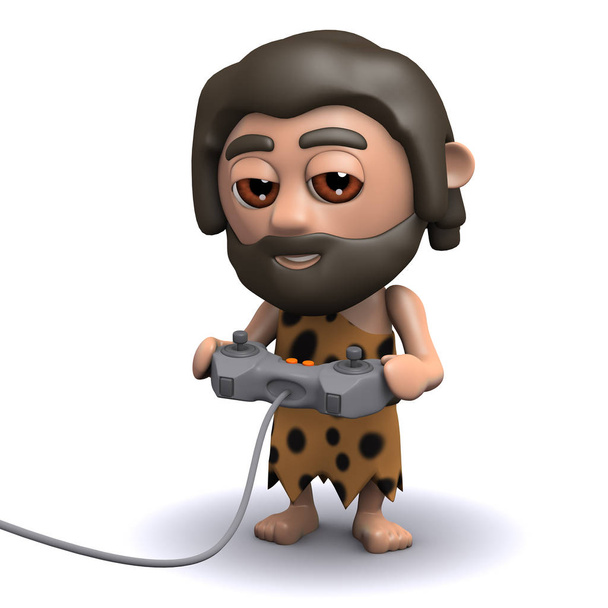 3D печерна людина грає відео ігри - Фото, зображення