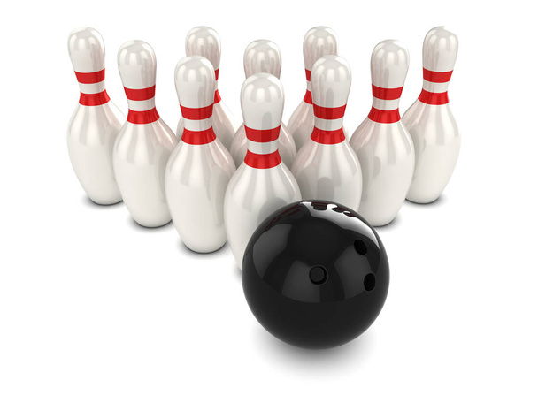 3D bowling bal hits pinnen - Foto, afbeelding