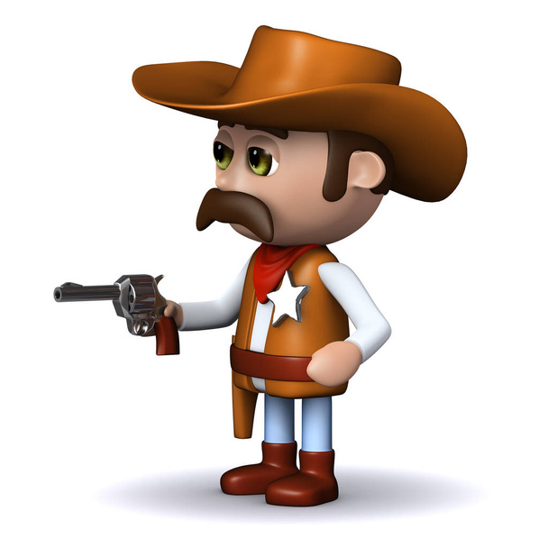 3d Cowboy sheriff draws his gun - Photo, Image