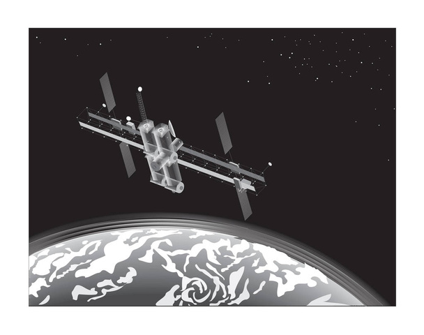 Спутник на Земле. Сигнал от сателлита к земле
 - Вектор,изображение