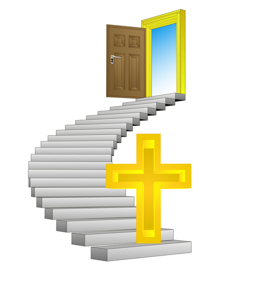 schodiště průzkumu dveře vedoucí na náboženský život vektor - Vektor, obrázek