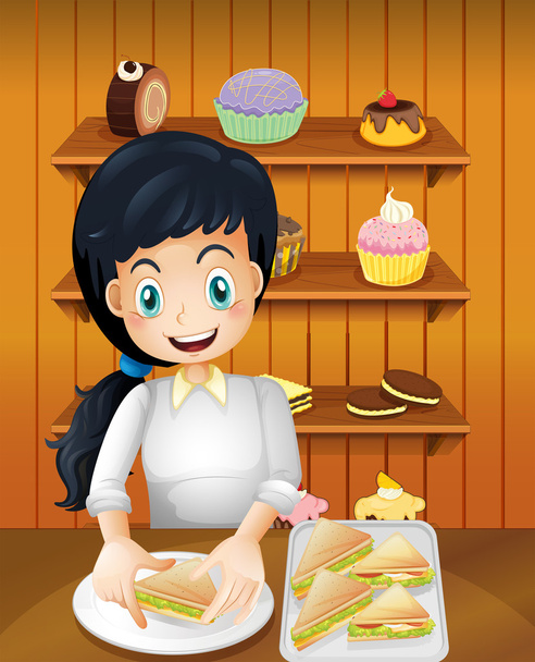 Счастливая мать готовит бутерброды
 - Вектор,изображение