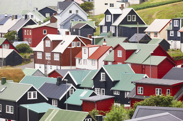 Picturesque village with colored houses in Faroe islands. Denmar - Photo, Image