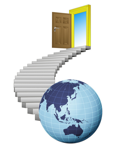stairway exploration door leading to asian world vector - Vector, Image