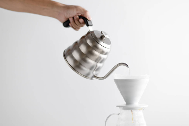 Drip coffee,Drip kettle,Black coffee make a coffee White scene - Foto, Imagen