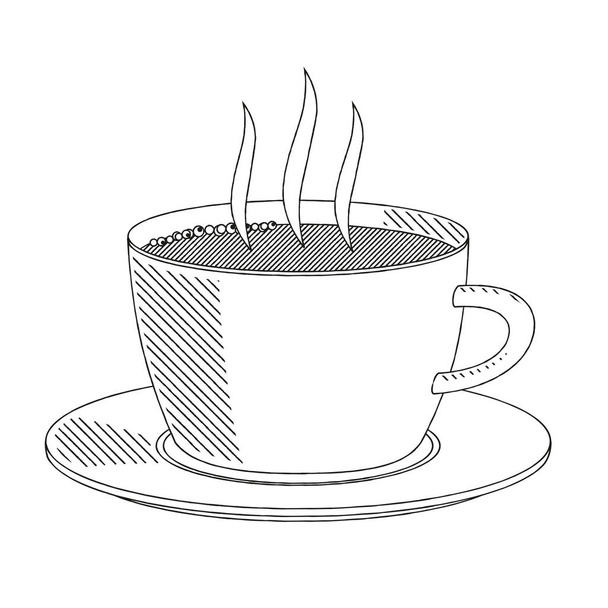 Kahvikuppi / teekuppi - mustavalkoinen kuva / piirustus
 - Vektori, kuva