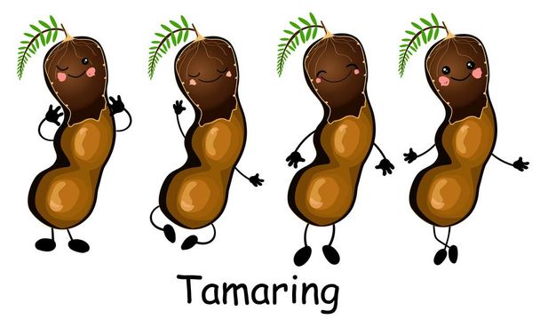 Tamarin. Fruits exotiques. Couleur marron. Charmant personnage. Frais et sains
 - Vecteur, image