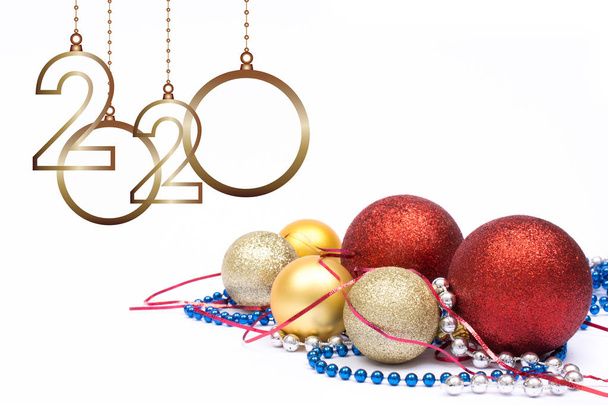 Happy new year 2020. Christmas greeting card. Isolated balls and - Fotó, kép