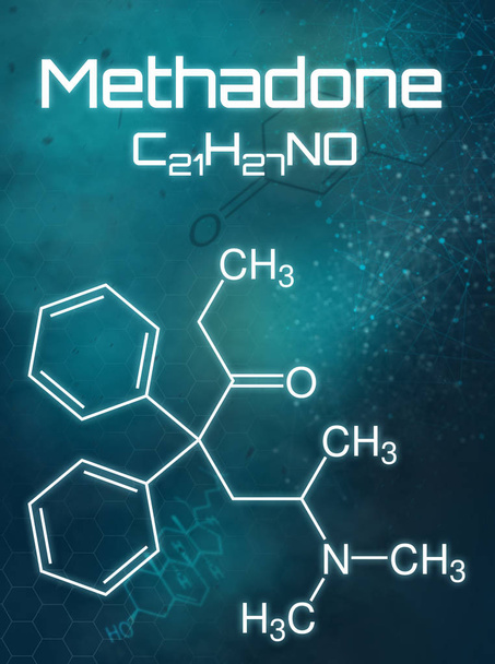 Formuła chemiczna Methadone na futurystycznym tle - Zdjęcie, obraz