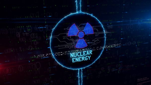 Nuclear energy symbol hologram in electric circle - Photo, Image