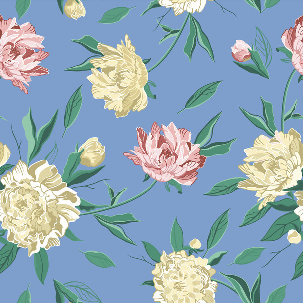 Seamless Floral Pattern with Peonies. Vector illustration. - Vetor, Imagem