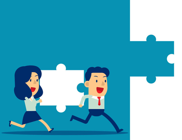 Business teamwork en Jigsaw. Concept Business vector illustrati - Vector, afbeelding