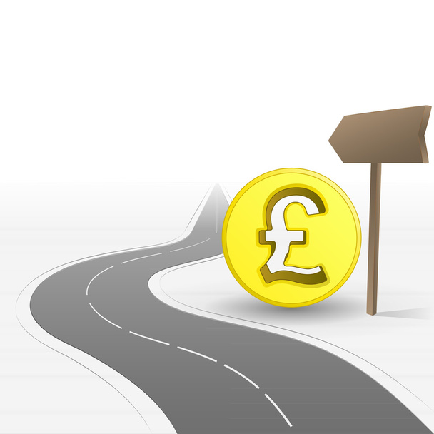 road leading to bank with pound coin vector - Vector, Image