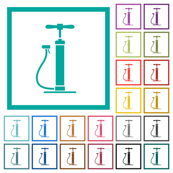 Icone a colori piatti della pompa dell'aria con cornici quadranti
 - Vettoriali, immagini