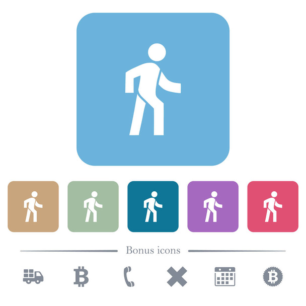 Man walking right flat icons on color rounded square backgrounds - Vector, Image